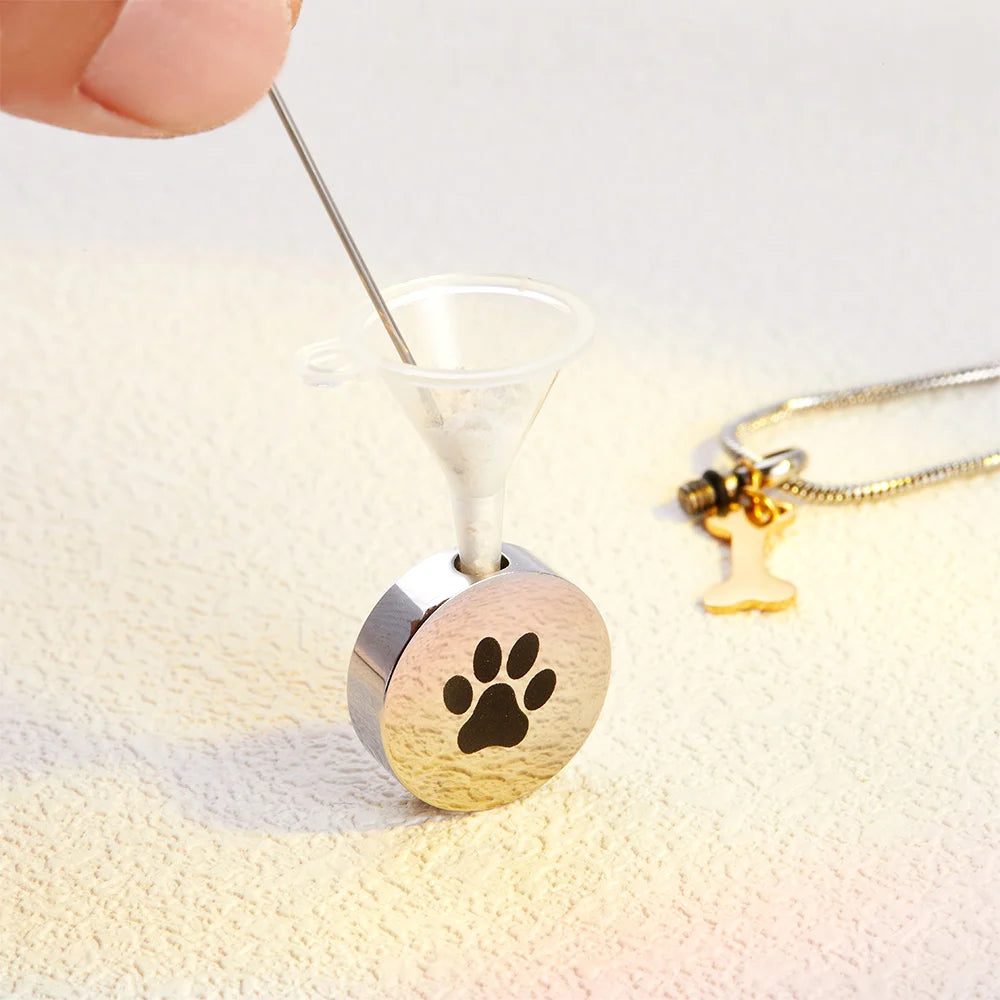 Personalized Engraved Pet Photo & Paw Ashes Necklace
