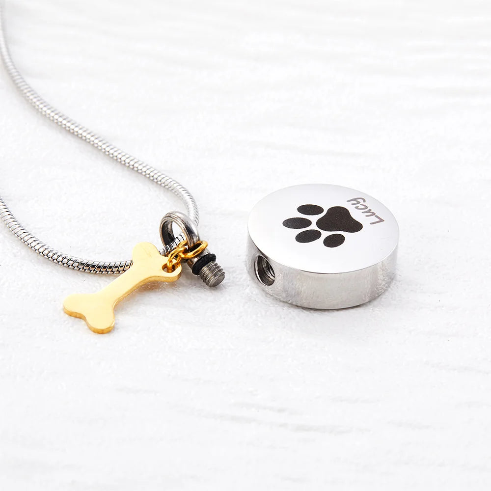 Personalized Engraved Pet Photo & Paw Ashes Necklace