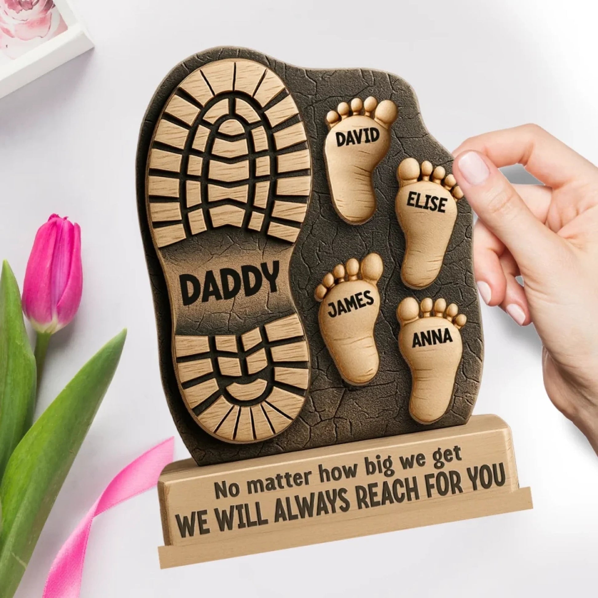 Family Personalized Custom Shaped 2-Layered Wooden Plaque With Flat Stand