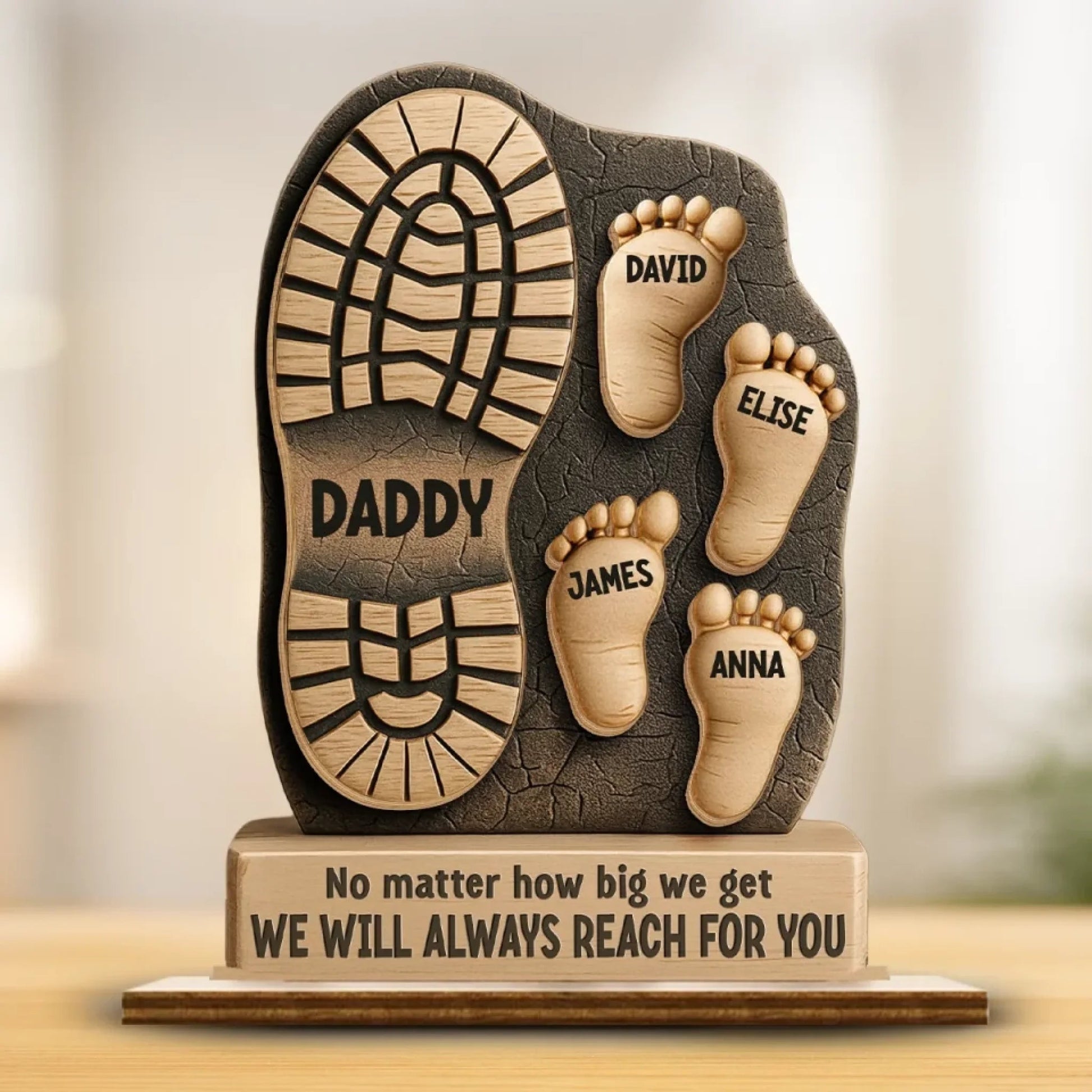 Family Personalized Custom Shaped 2-Layered Wooden Plaque With Flat Stand
