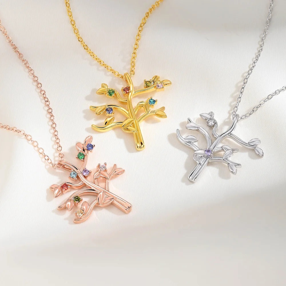 Personalized Family Tree 2-10 Birthstones Necklace Dainty Jewelry Birthday Anniversary Gift For Women