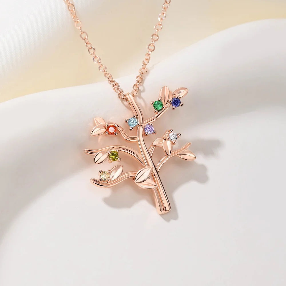 Personalized Family Tree 2-10 Birthstones Necklace Dainty Jewelry Birthday Anniversary Gift For Women