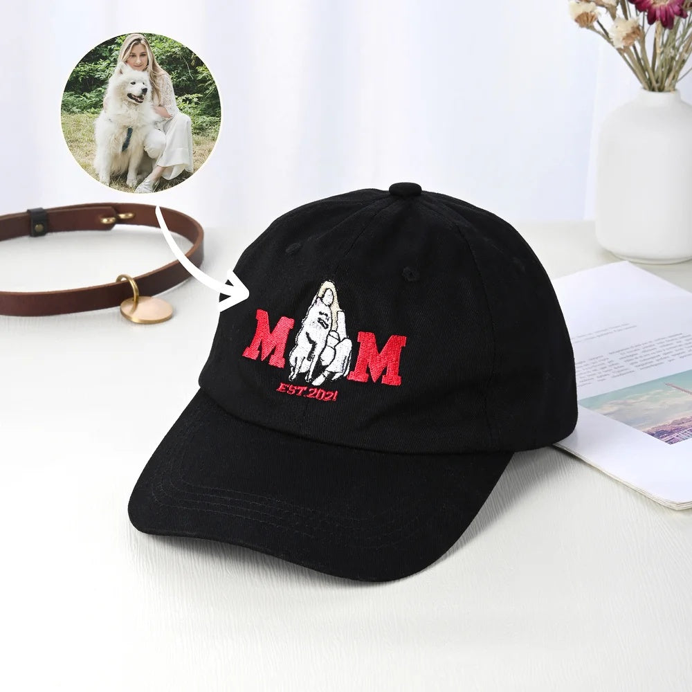 Personalized Embroidered Dog Cat Mom Dad Photo Baseball Cap