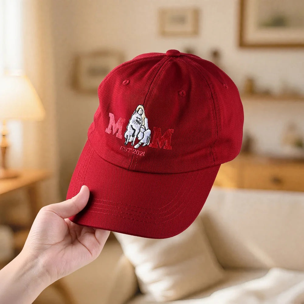 Personalized Embroidered Dog Cat Mom Dad Photo Baseball Cap