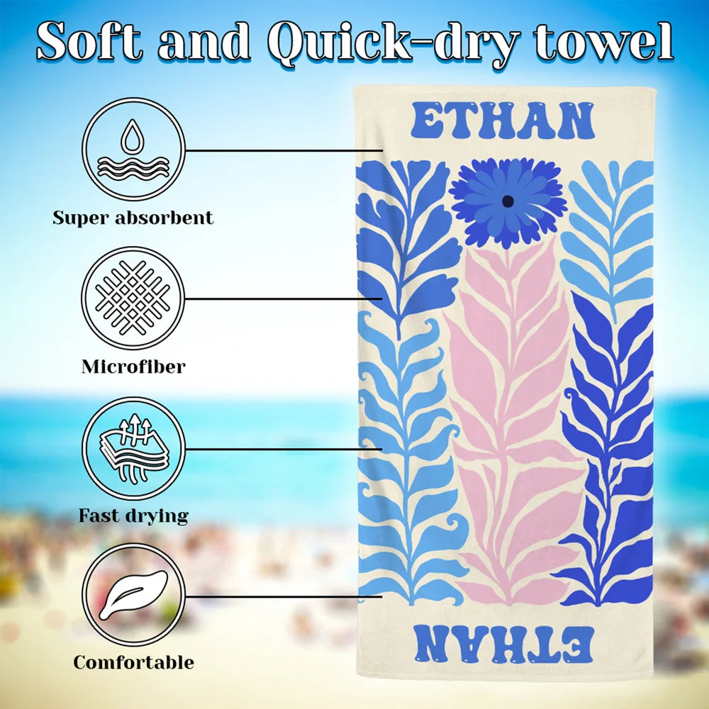 Personalized Marine Life Art Illustration Oversized Quick Dry Beach Towel