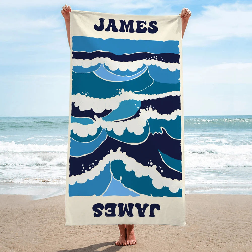 Personalized Marine Life Art Illustration Oversized Quick Dry Beach Towel