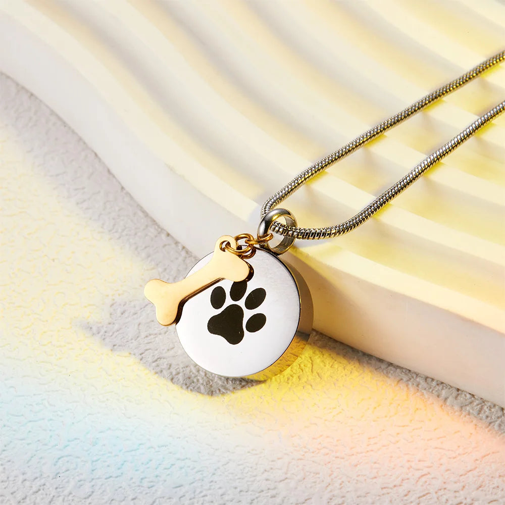 Personalized Engraved Pet Photo & Paw Ashes Necklace