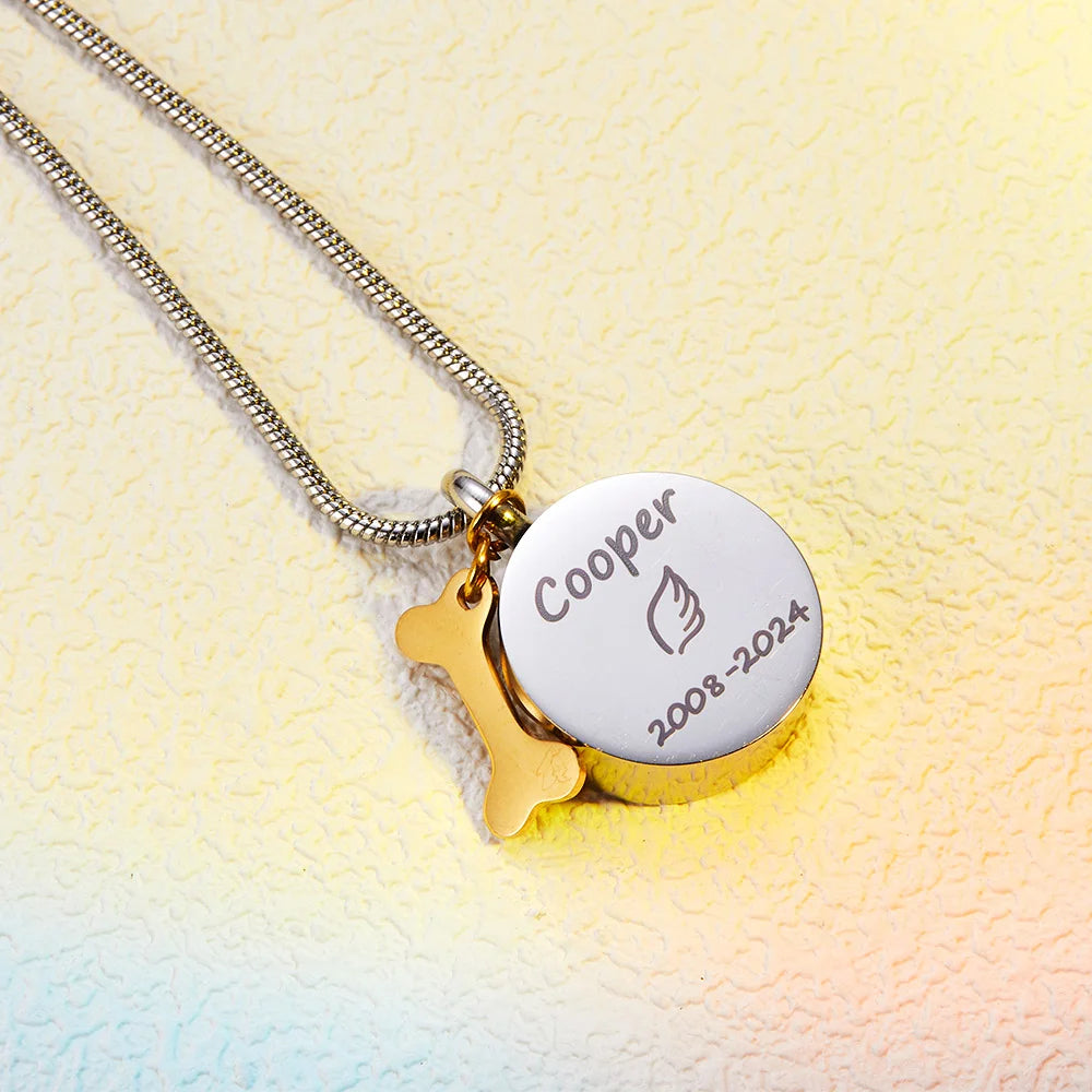 Personalized Engraved Pet Photo & Paw Ashes Necklace