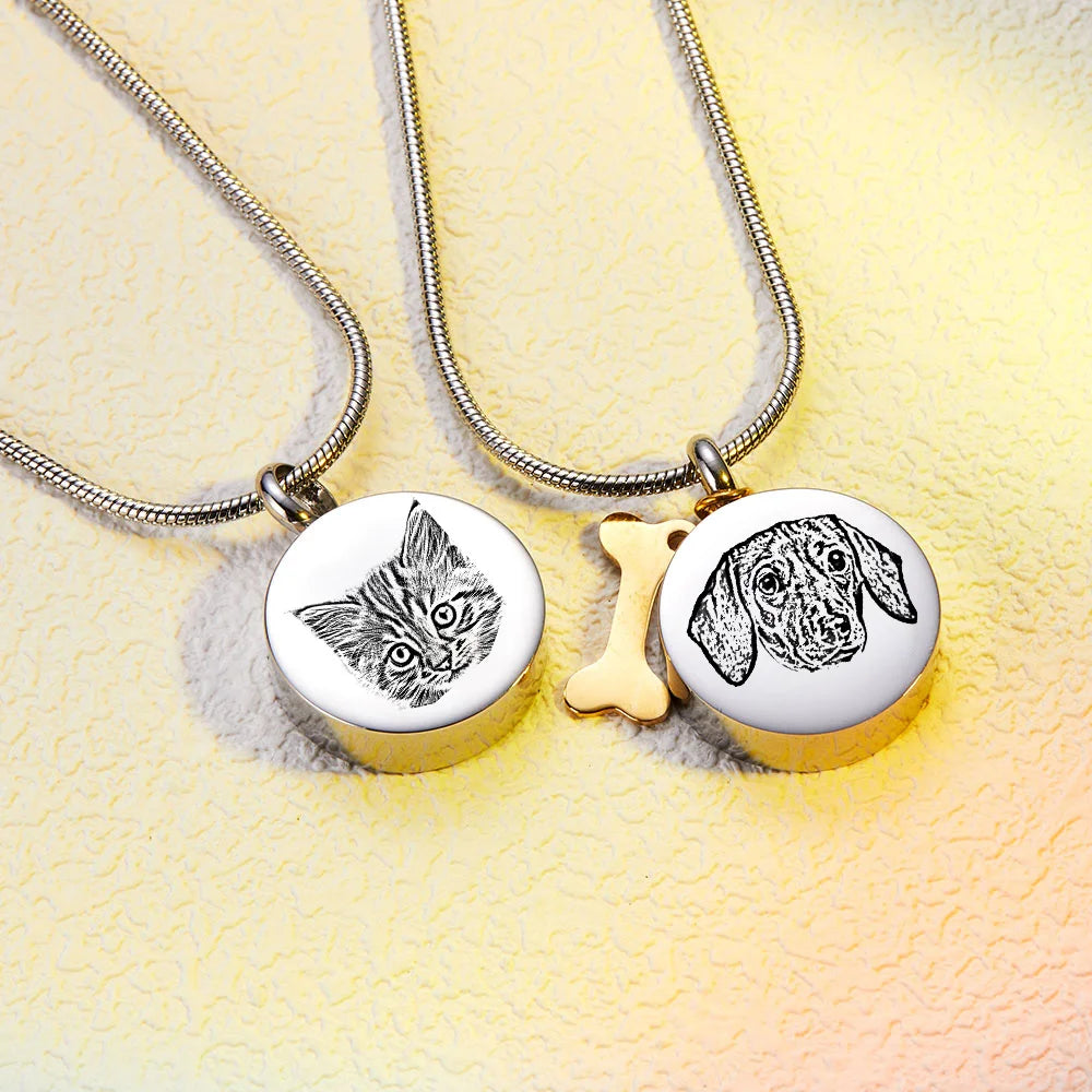 Personalized Engraved Pet Photo & Paw Ashes Necklace