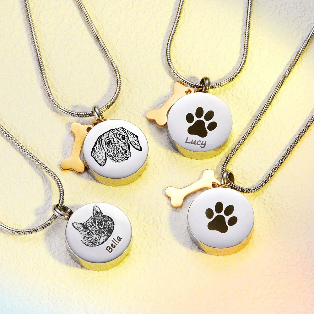 Personalized Engraved Pet Photo & Paw Ashes Necklace