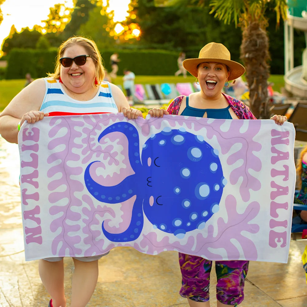 Personalized Marine Life Art Illustration Oversized Quick Dry Beach Towel