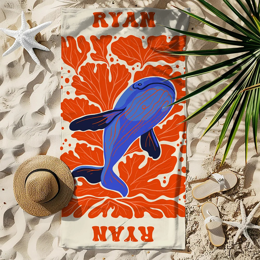 Personalized Marine Life Art Illustration Oversized Quick Dry Beach Towel