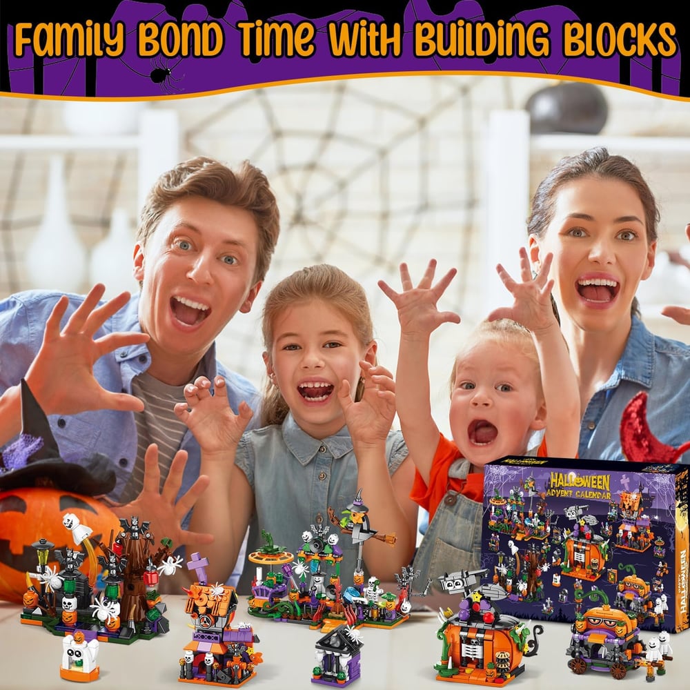 31-Day Halloween Advent Calendar | Spooky Haunted House, Ghosts, Bats & Pumpkins Building Block